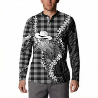 Black Hawaii Palaka Cowboy Turtle Button Sweatshirt Hawaiian Paniolo Puakenikeni Maile Lei DT05 - Polynesian Pride