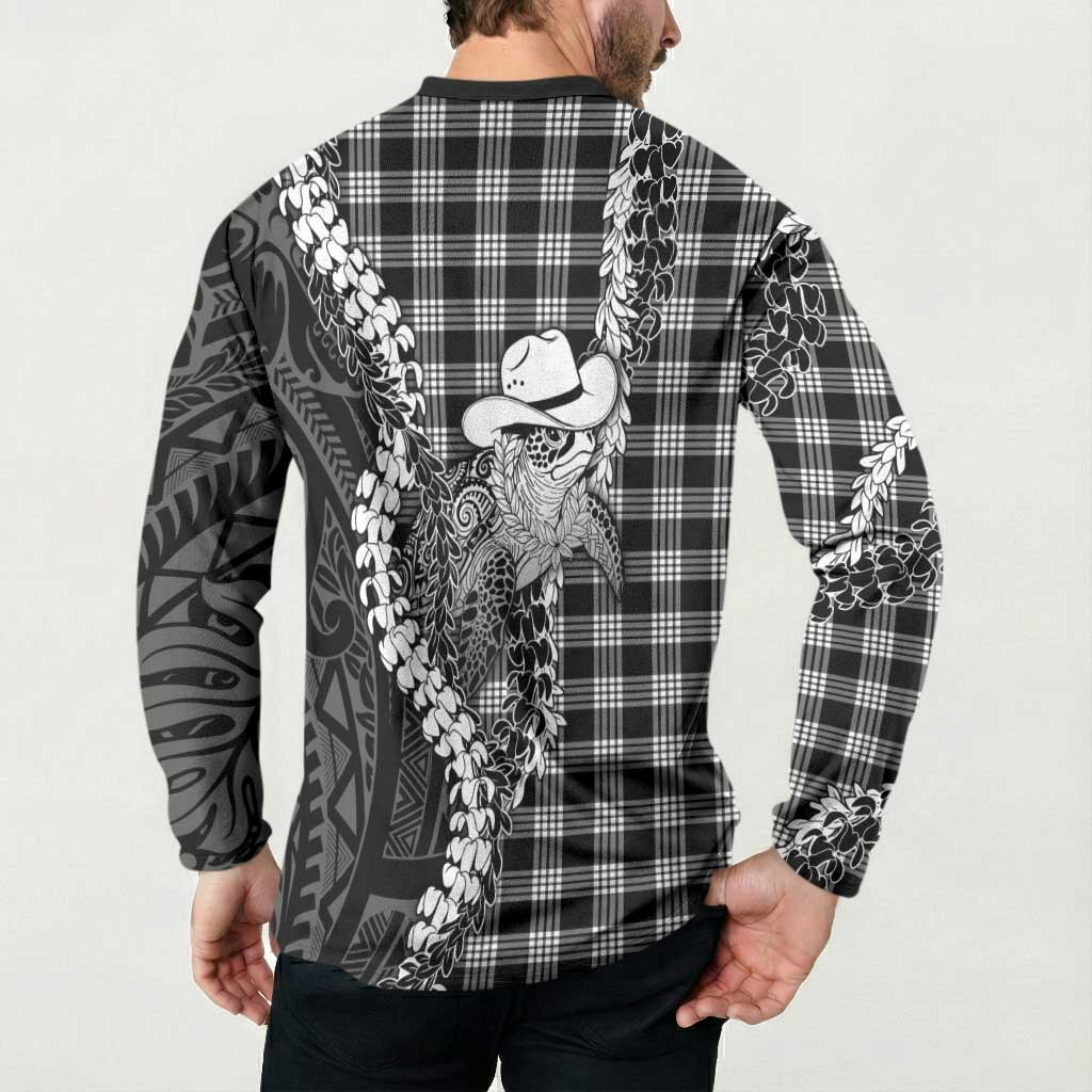 Black Hawaii Palaka Cowboy Turtle Button Sweatshirt Hawaiian Paniolo Puakenikeni Maile Lei DT05 - Polynesian Pride