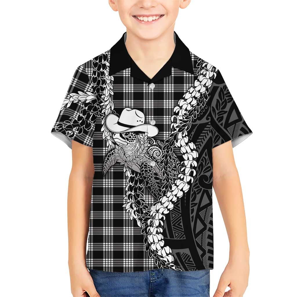 Black Hawaii Palaka Cowboy Turtle Family Matching Long Sleeve Bodycon Dress and Hawaiian Shirt Hawaiian Paniolo Puakenikeni Maile Lei