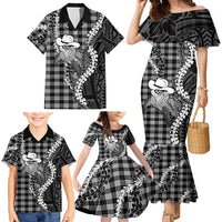 Black Hawaii Palaka Cowboy Turtle Family Matching Mermaid Dress and Hawaiian Shirt Hawaiian Paniolo Puakenikeni Maile Lei