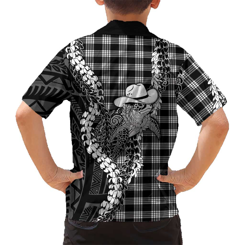 Black Hawaii Palaka Cowboy Turtle Family Matching Short Sleeve Bodycon Dress and Hawaiian Shirt Hawaiian Paniolo Puakenikeni Maile Lei