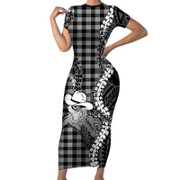 Black Hawaii Palaka Cowboy Turtle Family Matching Short Sleeve Bodycon Dress and Hawaiian Shirt Hawaiian Paniolo Puakenikeni Maile Lei