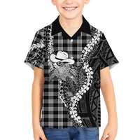Black Hawaii Palaka Cowboy Turtle Family Matching Short Sleeve Bodycon Dress and Hawaiian Shirt Hawaiian Paniolo Puakenikeni Maile Lei