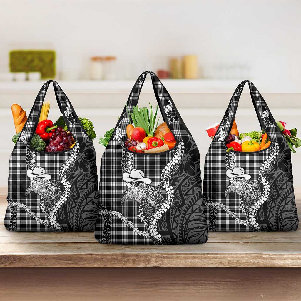 Black Hawaii Palaka Cowboy Turtle Grocery Bag Hawaiian Paniolo Puakenikeni Maile Lei