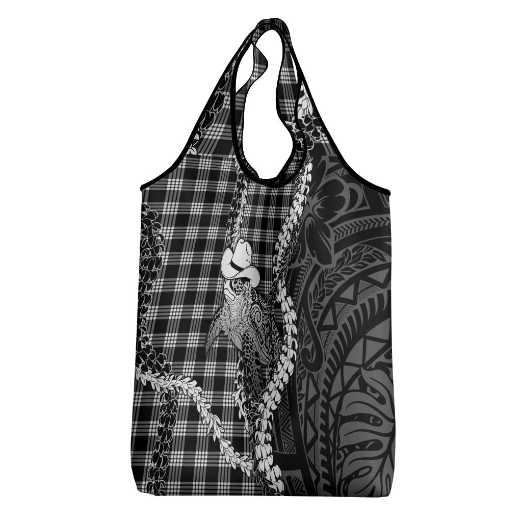 Black Hawaii Palaka Cowboy Turtle Grocery Bag Hawaiian Paniolo Puakenikeni Maile Lei