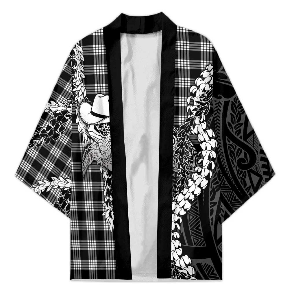Black Hawaii Palaka Cowboy Turtle Kimono Hawaiian Paniolo Puakenikeni Maile Lei DT05 Unisex Black - Polynesian Pride