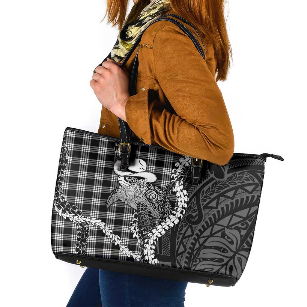 Black Hawaii Palaka Cowboy Turtle Leather Tote Bag Hawaiian Paniolo Puakenikeni Maile Lei