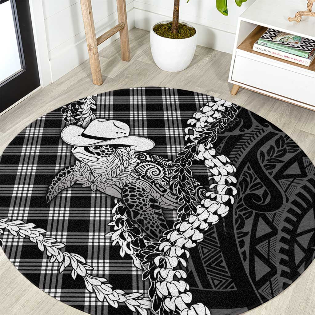 Black Hawaii Palaka Cowboy Turtle Round Carpet Hawaiian Paniolo Puakenikeni Maile Lei DT05 Black - Polynesian Pride