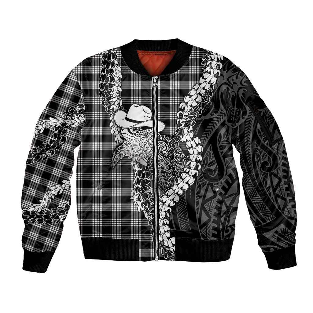 Black Hawaii Palaka Cowboy Turtle Sleeve Zip Bomber Jacket Hawaiian Paniolo Puakenikeni Maile Lei DT05 Unisex Black - Polynesian Pride