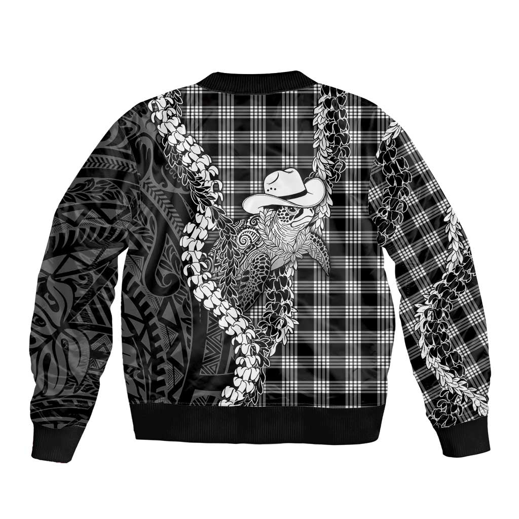 Black Hawaii Palaka Cowboy Turtle Sleeve Zip Bomber Jacket Hawaiian Paniolo Puakenikeni Maile Lei DT05 - Polynesian Pride
