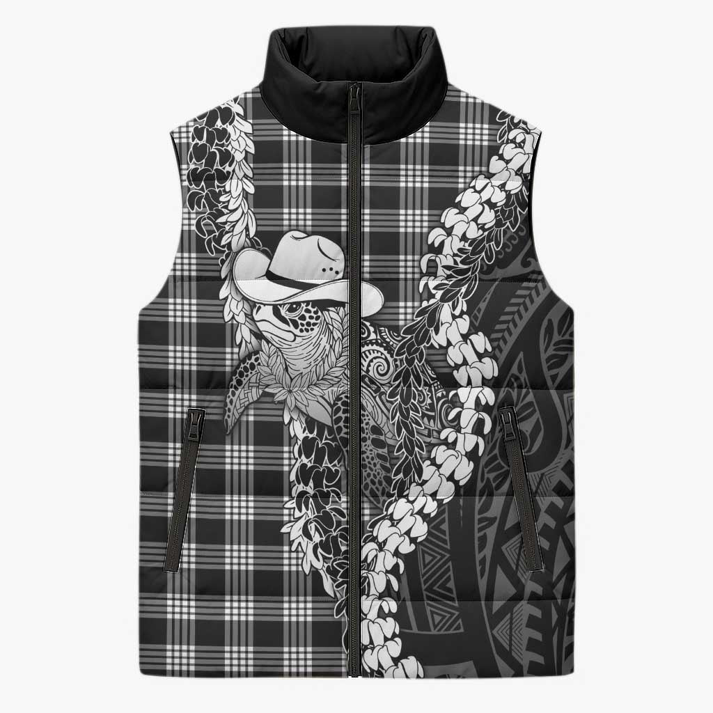 Black Hawaii Palaka Cowboy Turtle Sleeveless Puffer Jacket Hawaiian Paniolo Puakenikeni Maile Lei DT05 Unisex Black - Polynesian Pride