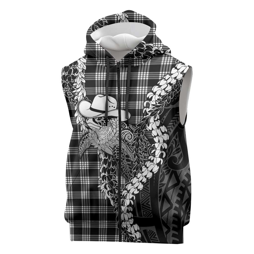 Black Hawaii Palaka Cowboy Turtle Sleeveless Zip Hoodie Hawaiian Paniolo Puakenikeni Maile Lei