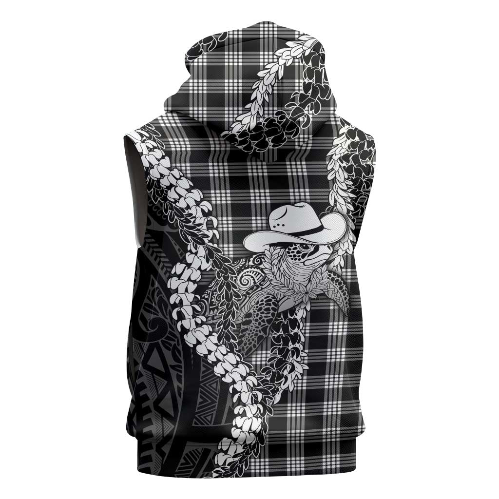 Black Hawaii Palaka Cowboy Turtle Sleeveless Zip Hoodie Hawaiian Paniolo Puakenikeni Maile Lei
