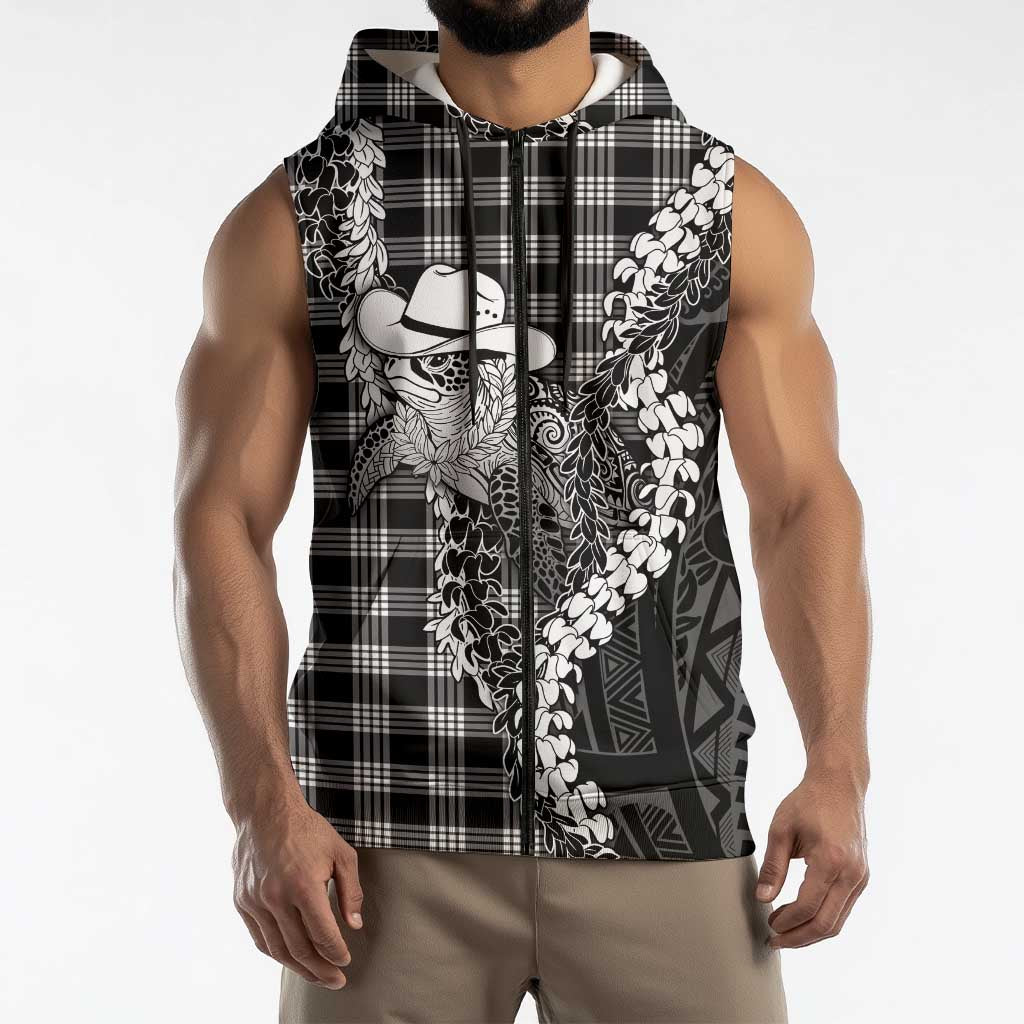 Black Hawaii Palaka Cowboy Turtle Sleeveless Zip Hoodie Hawaiian Paniolo Puakenikeni Maile Lei