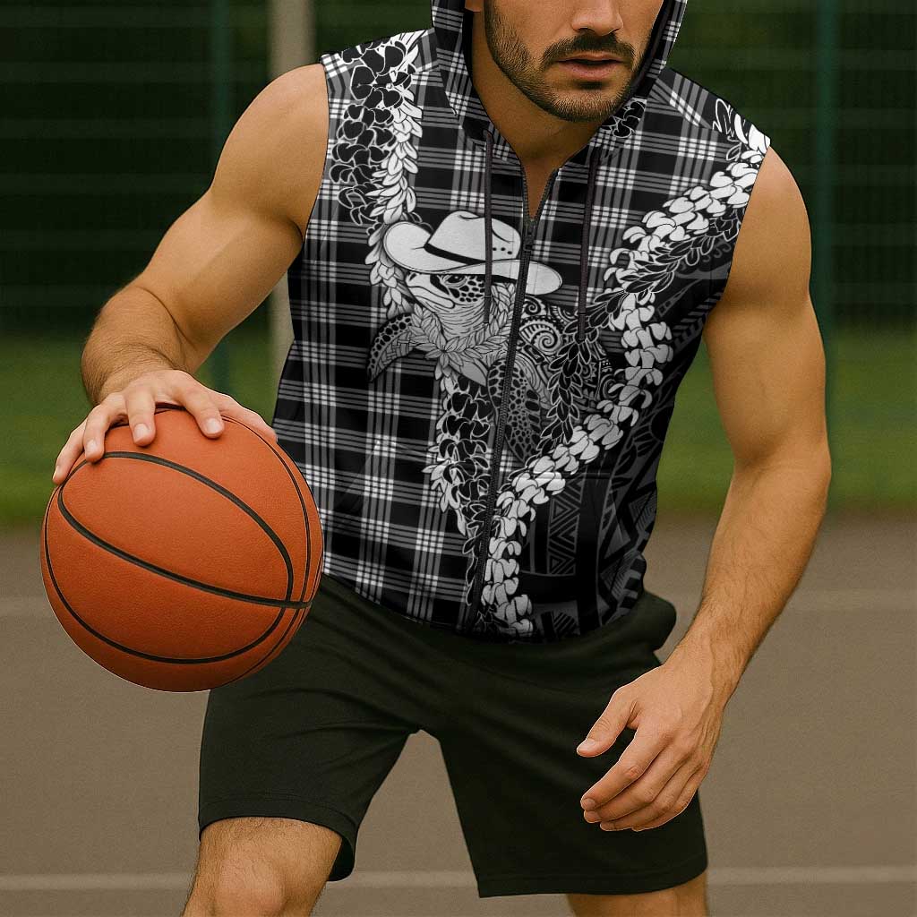 Black Hawaii Palaka Cowboy Turtle Sleeveless Zip Hoodie Hawaiian Paniolo Puakenikeni Maile Lei