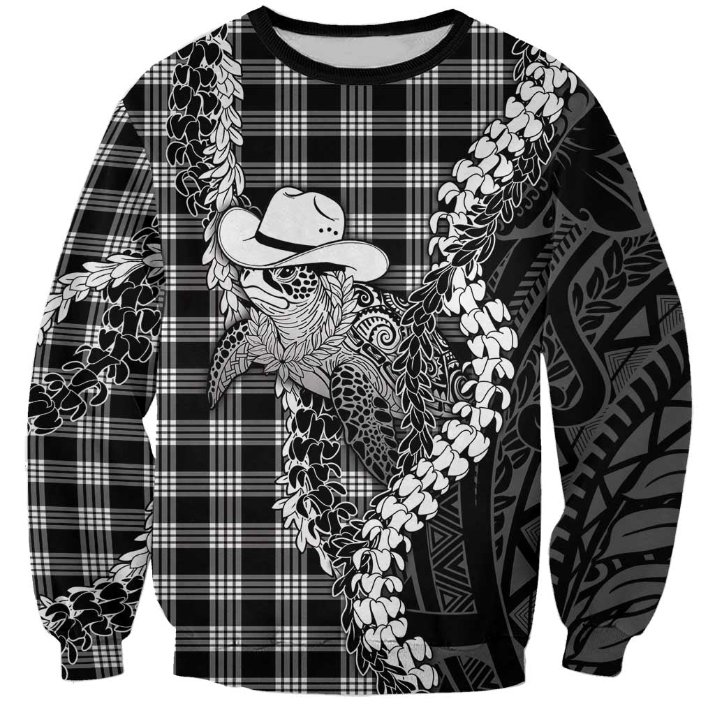 Black Hawaii Palaka Cowboy Turtle Sweatshirt Hawaiian Paniolo Puakenikeni Maile Lei DT05 Unisex Black - Polynesian Pride