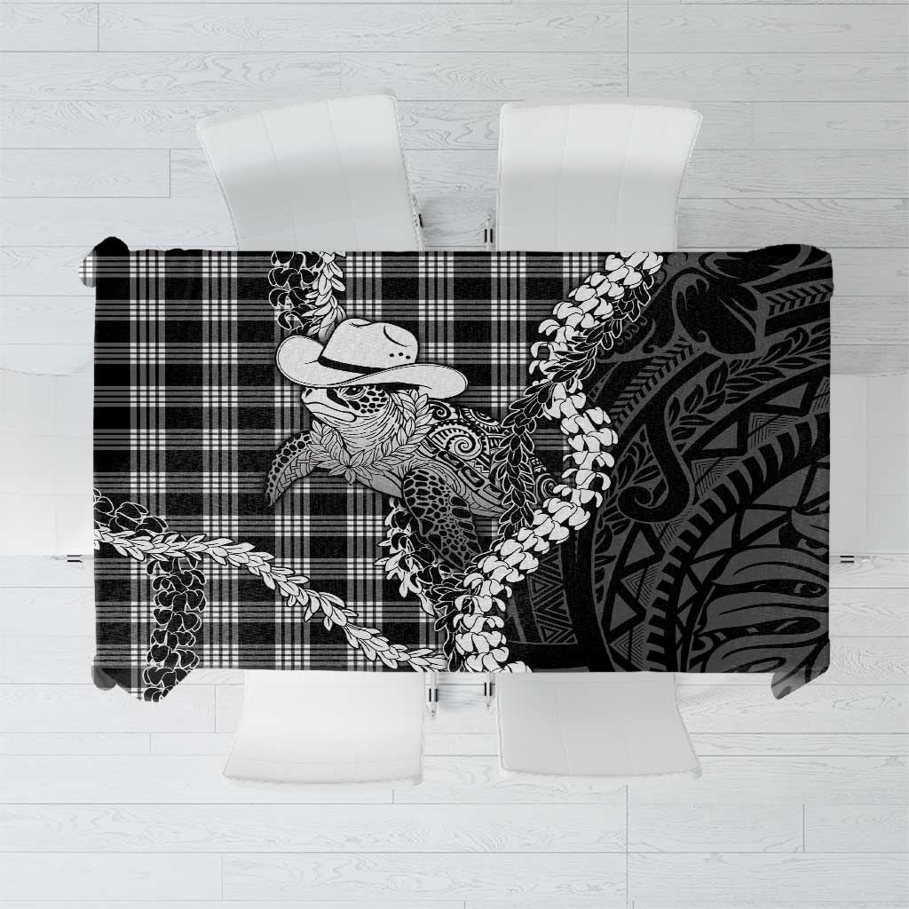 Black Hawaii Palaka Cowboy Turtle Tablecloth Hawaiian Paniolo Puakenikeni Maile Lei