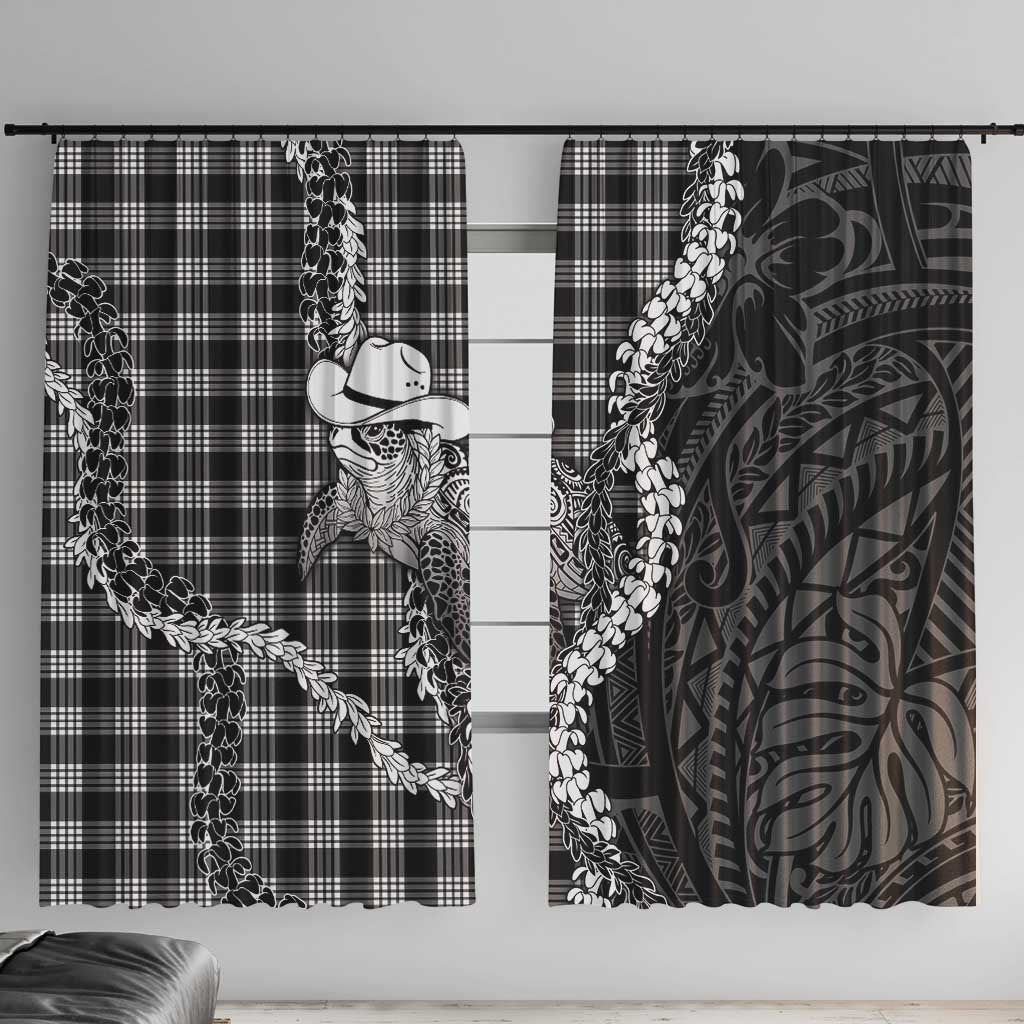 Black Hawaii Palaka Cowboy Turtle Window Curtain Hawaiian Paniolo Puakenikeni Maile Lei
