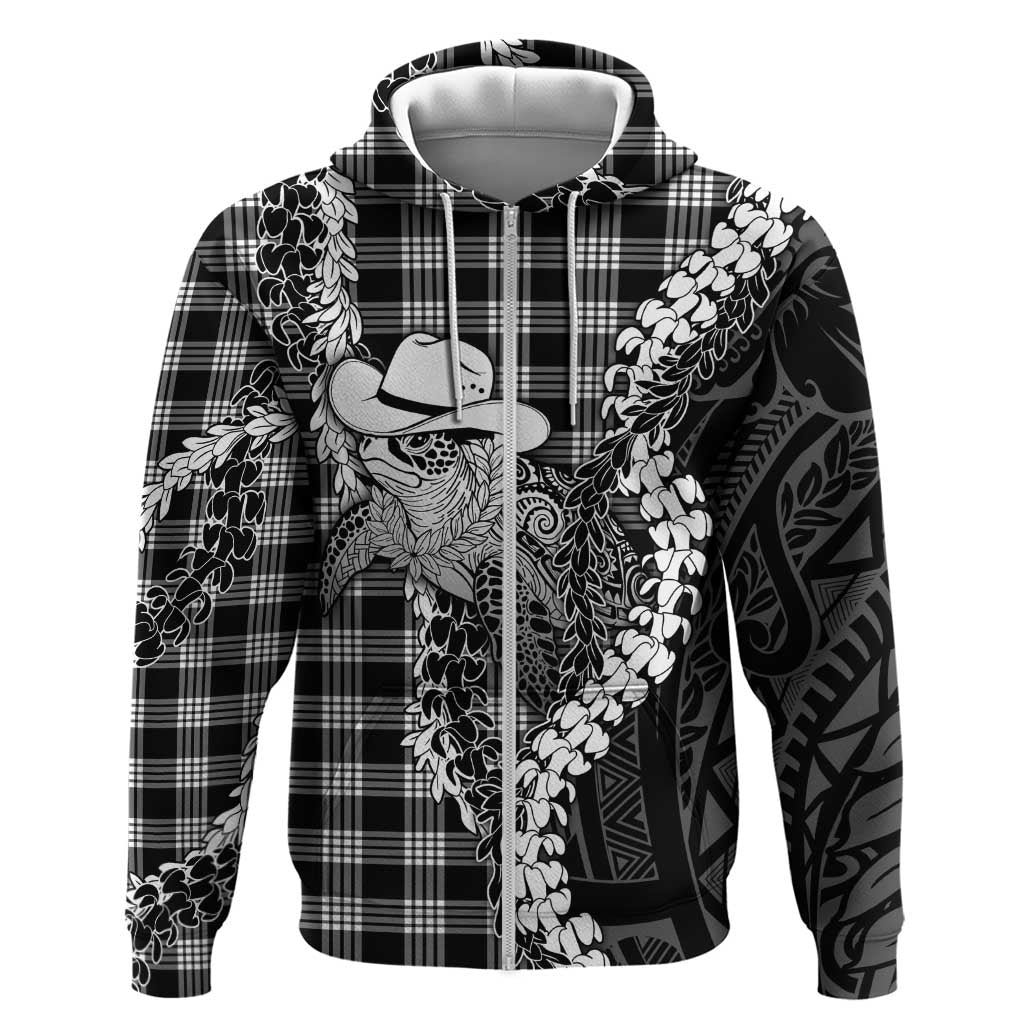 Black Hawaii Palaka Cowboy Turtle Zip Hoodie Hawaiian Paniolo Puakenikeni Maile Lei DT05 Zip Hoodie Black - Polynesian Pride