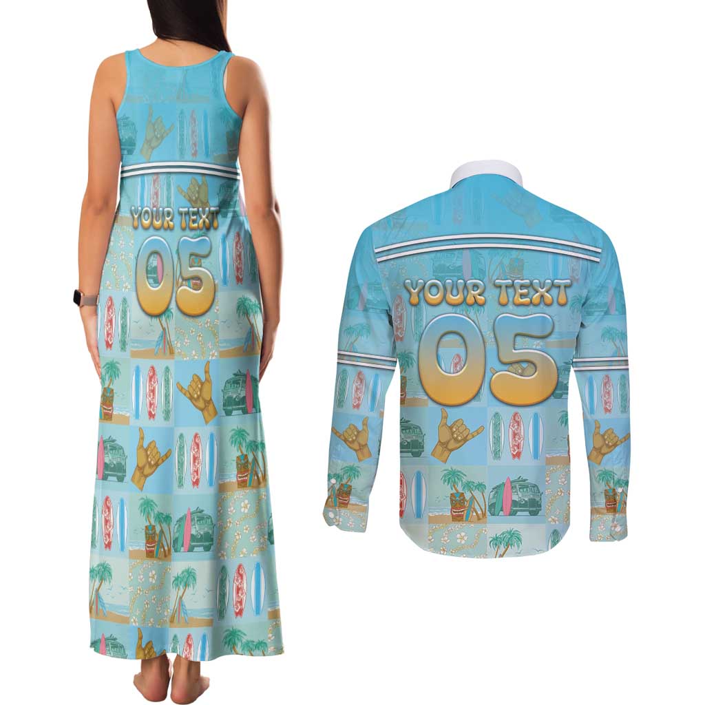 Custom Hawaii Surfing Couples Matching Tank Maxi Dress and Long Sleeve Button Shirt He'e Nalu DT05 - Polynesian Pride