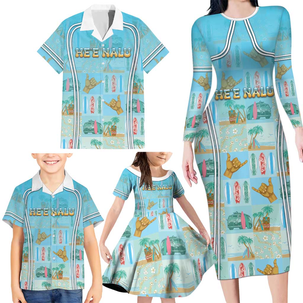 Custom Hawaii Surfing Family Matching Long Sleeve Bodycon Dress and Hawaiian Shirt He'e Nalu DT05 - Polynesian Pride