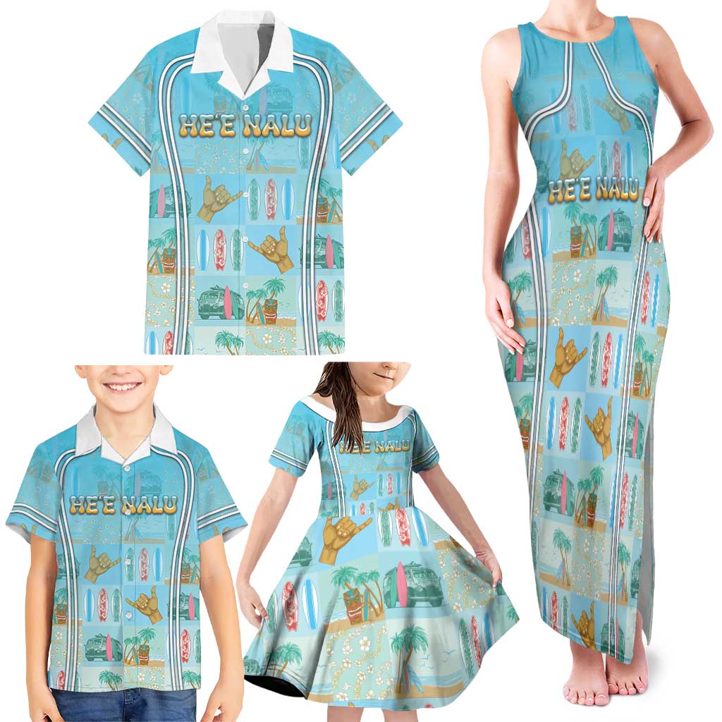 Custom Hawaii Surfing Family Matching Tank Maxi Dress and Hawaiian Shirt He'e Nalu