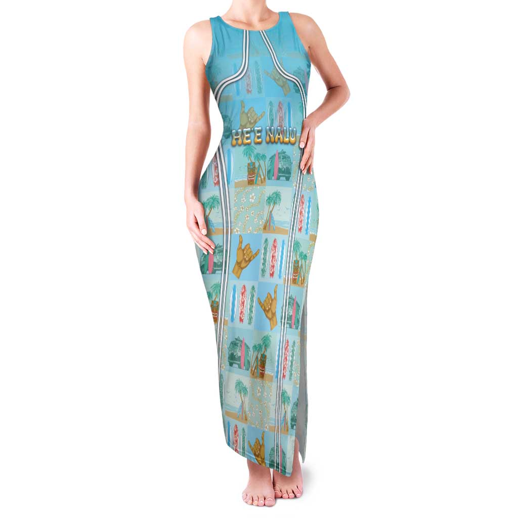 Custom Hawaii Surfing Family Matching Tank Maxi Dress and Hawaiian Shirt He'e Nalu