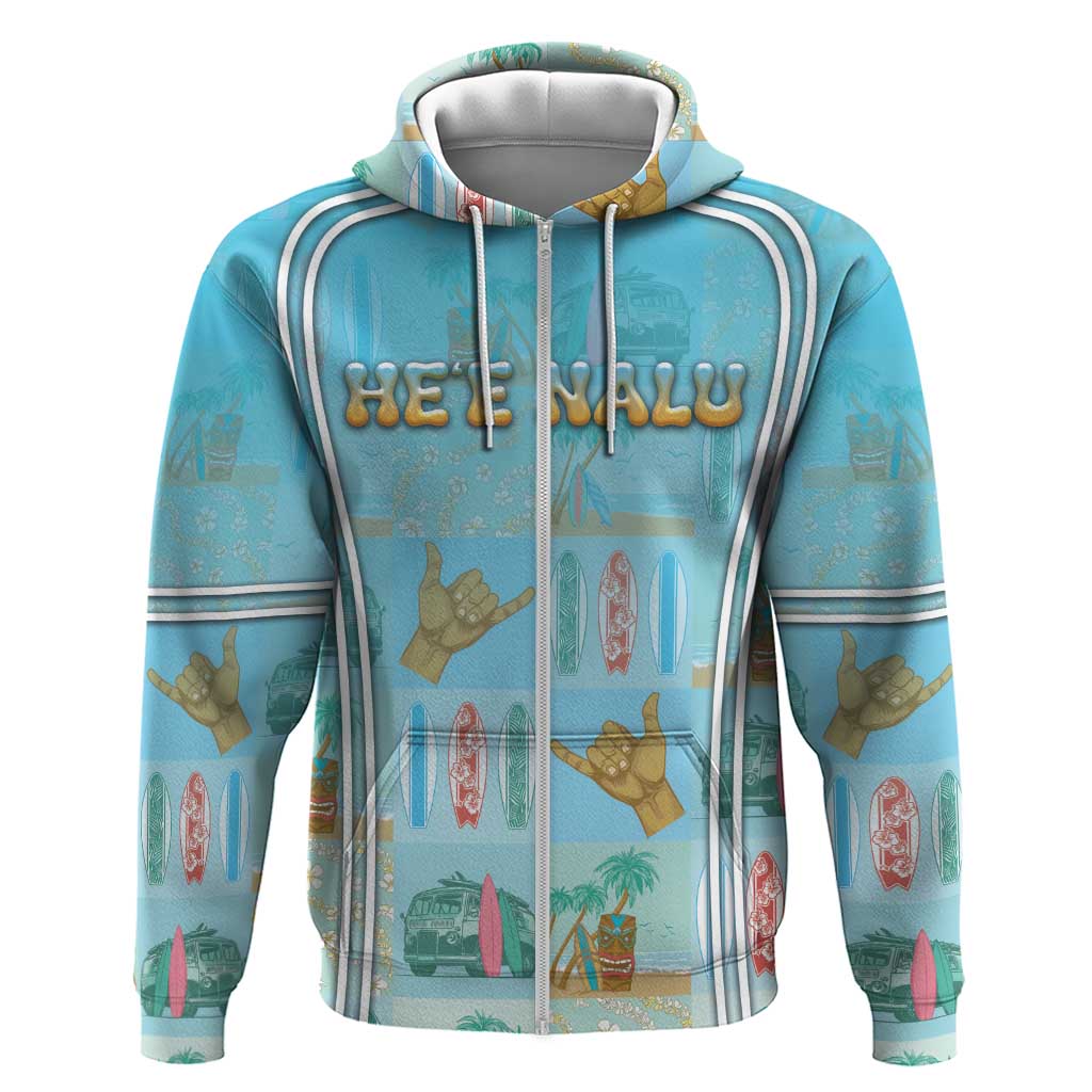 Custom Hawaii Surfing Hoodie He'e Nalu DT05 Zip Hoodie Blue - Polynesian Pride