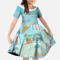 Custom Hawaii Surfing Kid Short Sleeve Dress He'e Nalu