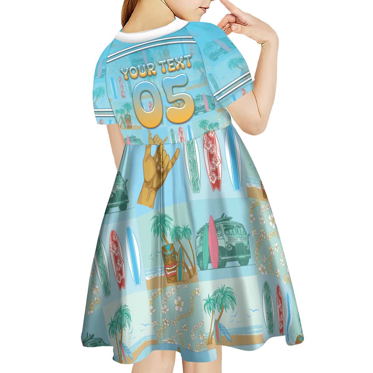 Custom Hawaii Surfing Kid Short Sleeve Dress He'e Nalu