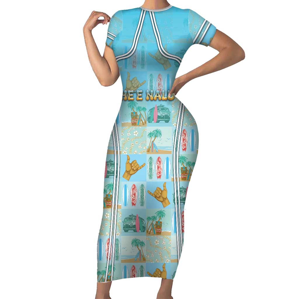 Custom Hawaii Surfing Short Sleeve Bodycon Dress He'e Nalu