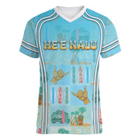 Custom Hawaii Surfing Women V-Neck T-Shirt He'e Nalu DT05 Female Blue - Polynesian Pride