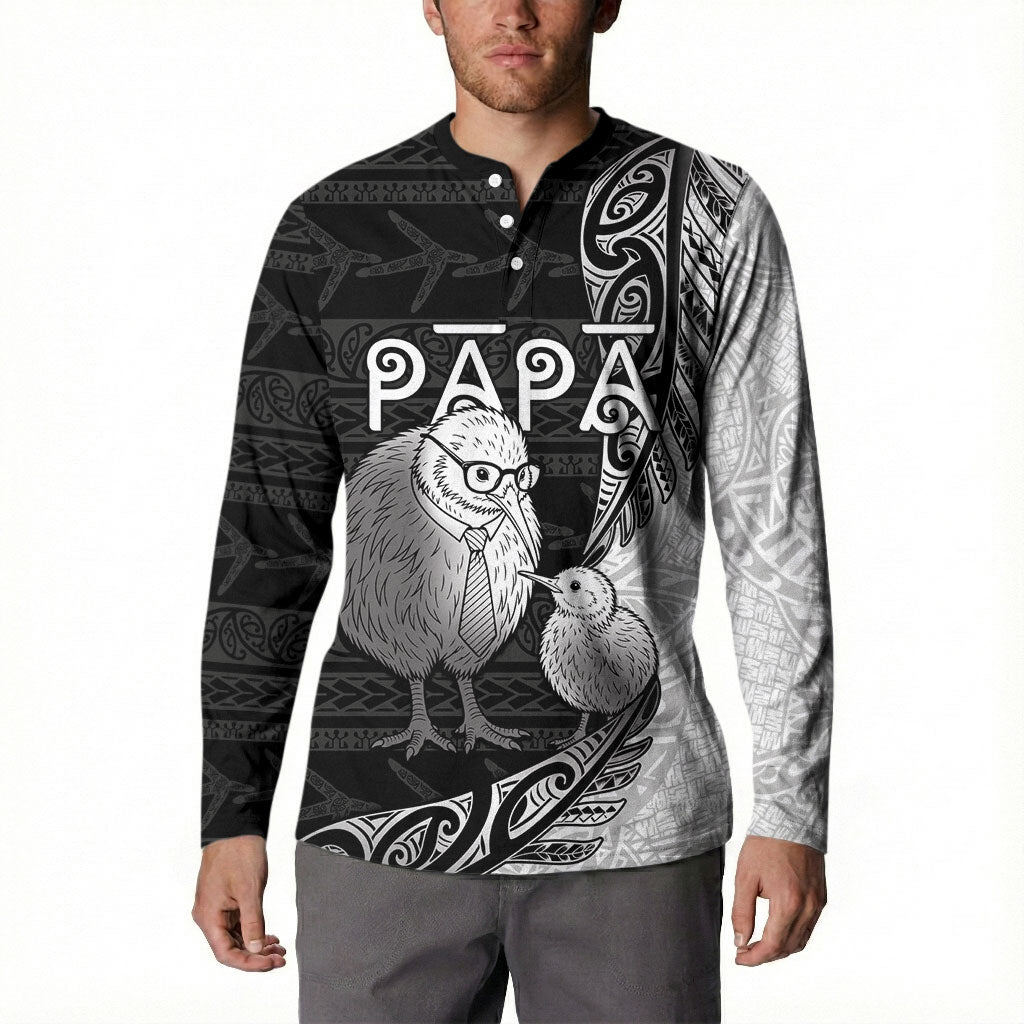 Personalised New Zealand Father's Day Button Sweatshirt Papa Kiwi Bird Tribal Pattern DT05 - Polynesian Pride