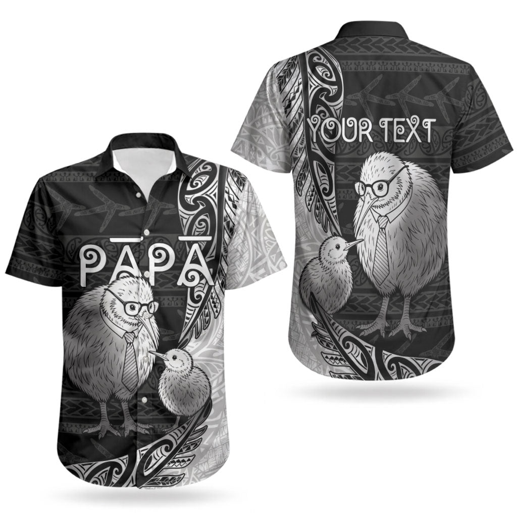 Personalised New Zealand Father's Day Couples Matching Short Sleeve Bodycon Dress and Hawaiian Shirt Papa Kiwi Bird Tribal Pattern DT05 - Polynesian Pride