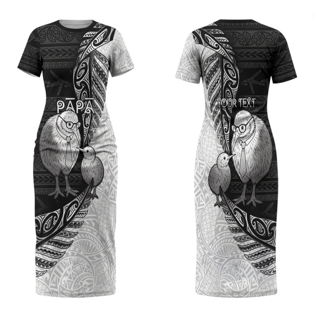 Personalised New Zealand Father's Day Couples Matching Short Sleeve Bodycon Dress and Hawaiian Shirt Papa Kiwi Bird Tribal Pattern DT05 - Polynesian Pride