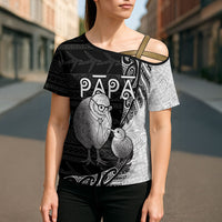 Personalised New Zealand Father's Day Cross Shoulder Shirt Papa Kiwi Bird Tribal Pattern DT05 - Polynesian Pride