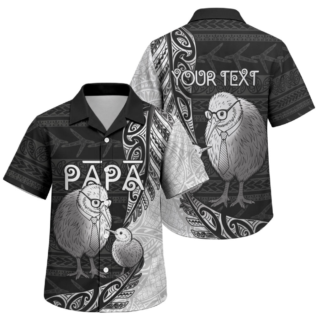 Personalised New Zealand Father's Day Family Matching Off The Shoulder Long Sleeve Dress and Hawaiian Shirt Papa Kiwi Bird Tribal Pattern DT05 Son's Shirt Black - Polynesian Pride