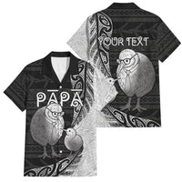 Personalised New Zealand Father's Day Family Matching Off Shoulder Short Dress and Hawaiian Shirt Papa Kiwi Bird Tribal Pattern DT05 Dad's Shirt - Short Sleeve Black - Polynesian Pride