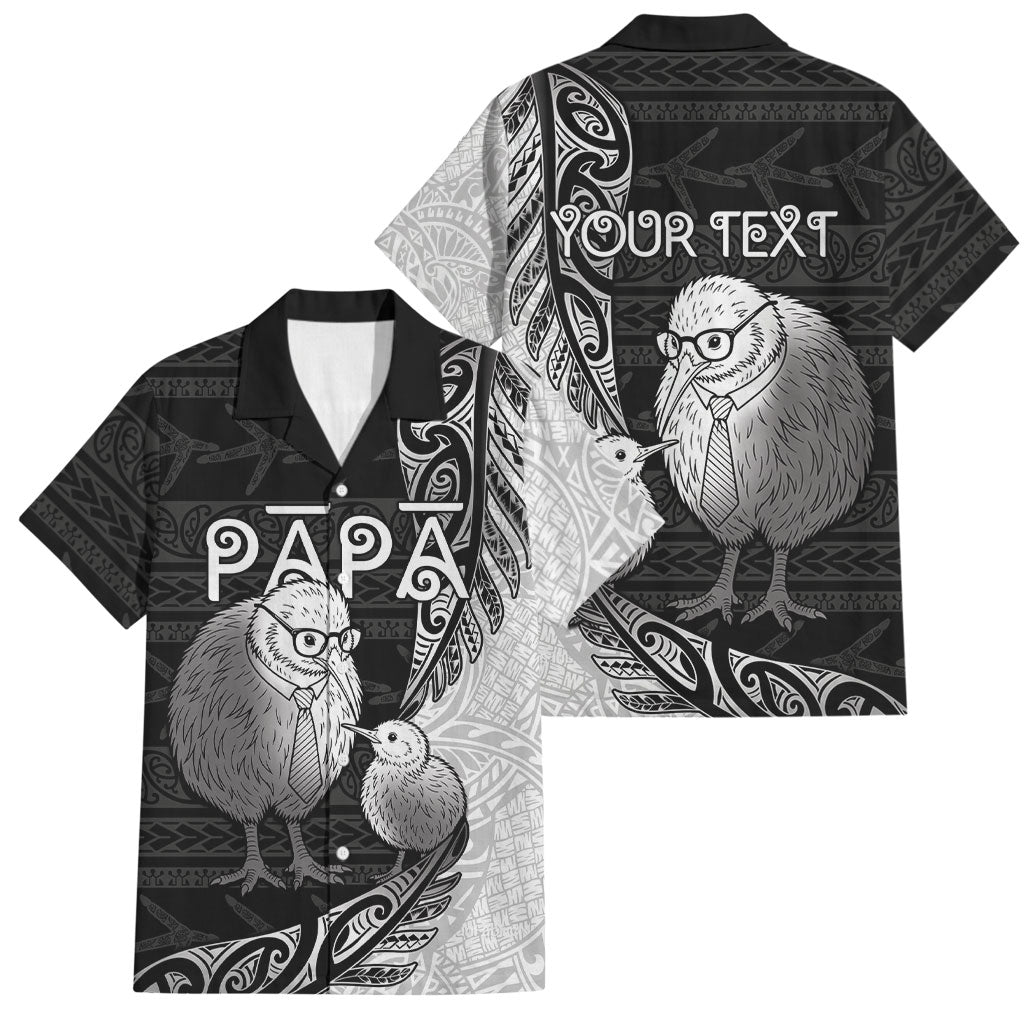Personalised New Zealand Father's Day Family Matching Short Sleeve Bodycon Dress and Hawaiian Shirt Papa Kiwi Bird Tribal Pattern DT05 Dad's Shirt - Short Sleeve Black - Polynesian Pride