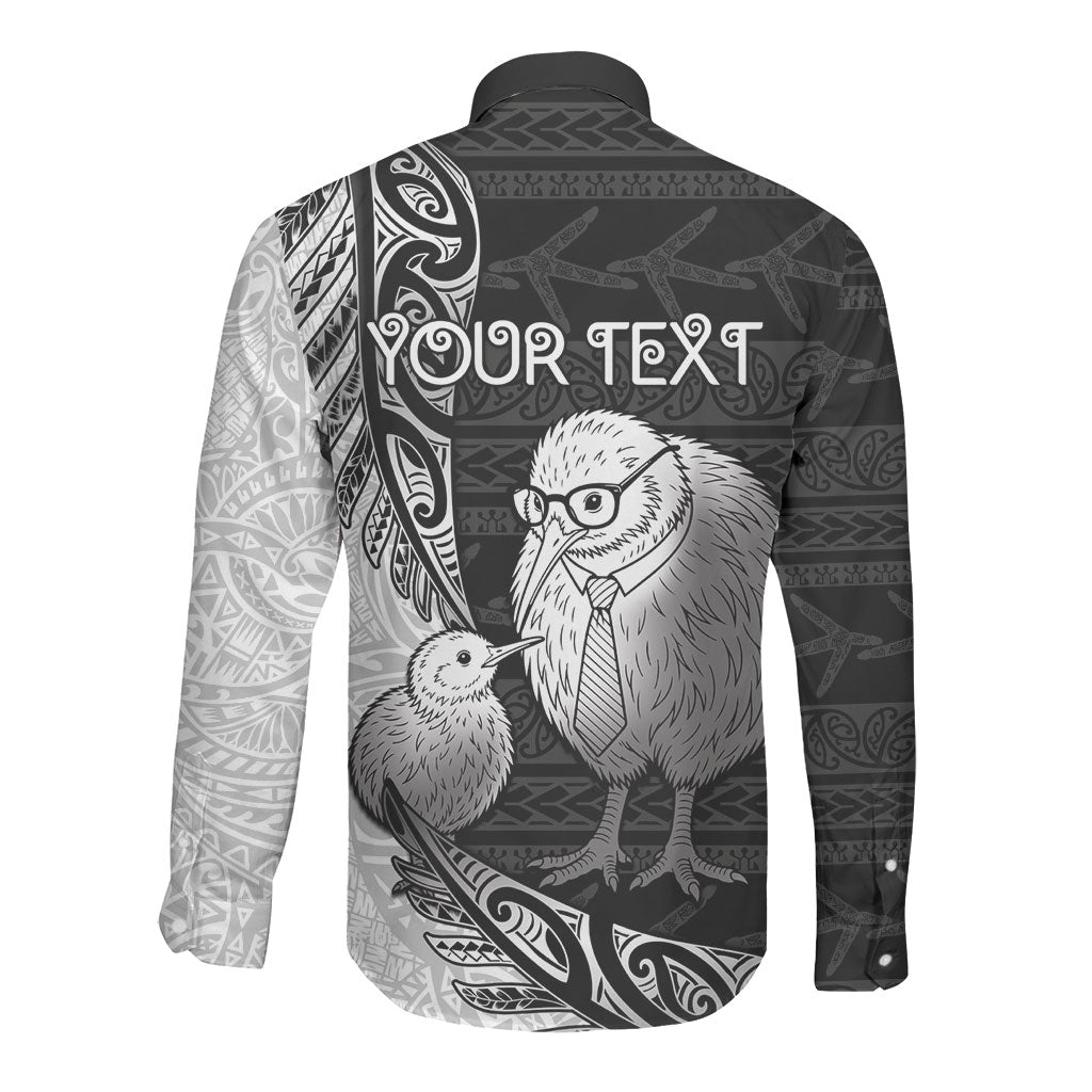 Personalised New Zealand Father's Day Long Sleeve Button Shirt Papa Kiwi Bird Tribal Pattern DT05 - Polynesian Pride