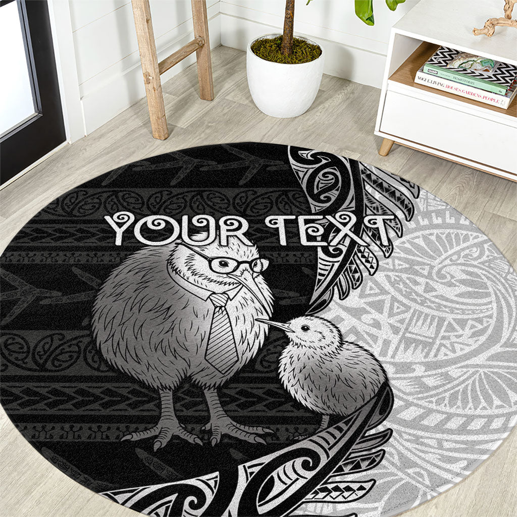 Personalised New Zealand Father's Day Round Carpet Papa Kiwi Bird Tribal Pattern