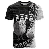 Personalised New Zealand Father's Day T Shirt Papa Kiwi Bird Tribal Pattern DT05 Black - Polynesian Pride