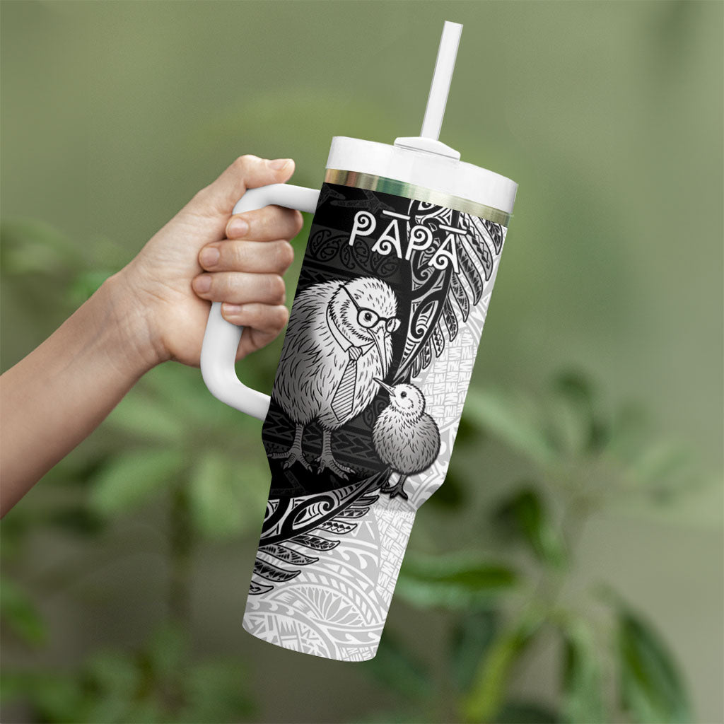 Personalised New Zealand Father's Day Tumbler With Handle Papa Kiwi Bird Tribal Pattern DT05 - Polynesian Pride