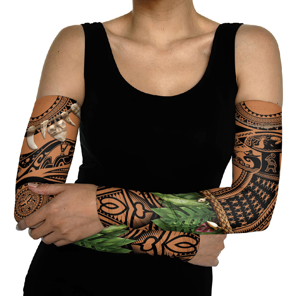 Polynesia Maui Tattoo Inspired Arm Sleeves Tropical Leaf Skirt Costume