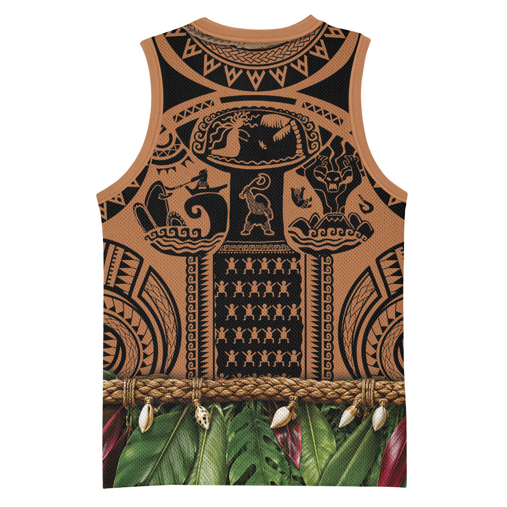 Polynesia Maui Tattoo Inspired Basketball Jersey Tropical Leaf Skirt Costume