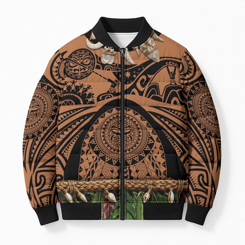 Polynesia Maui Tattoo Inspired Bomber Puffer Jacket Tropical Leaf Skirt Costume