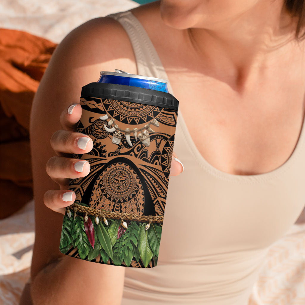 Polynesia Maui Tattoo Inspired 4 in 1 Can Cooler Tumbler Tropical Leaf Skirt Costume