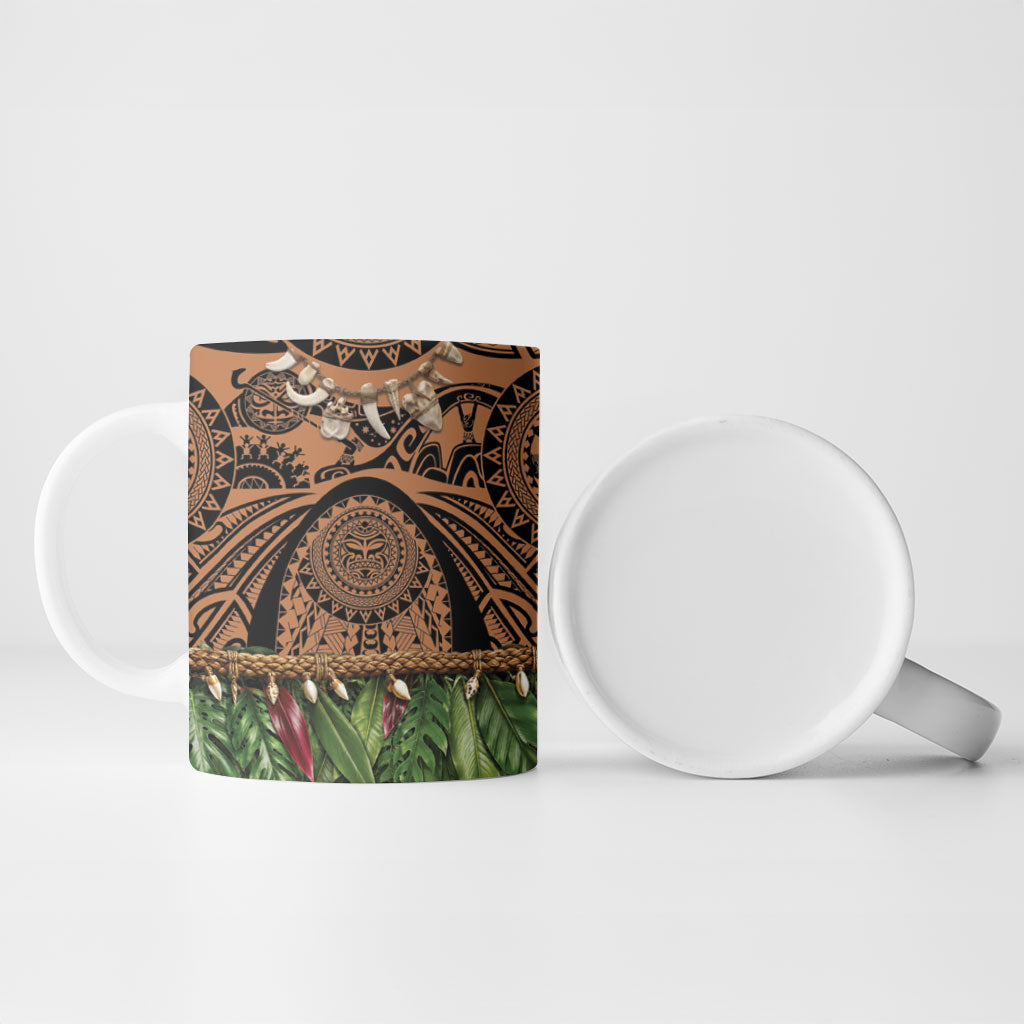 Polynesia Maui Tattoo Inspired Ceramic Mug Tropical Leaf Skirt Costume