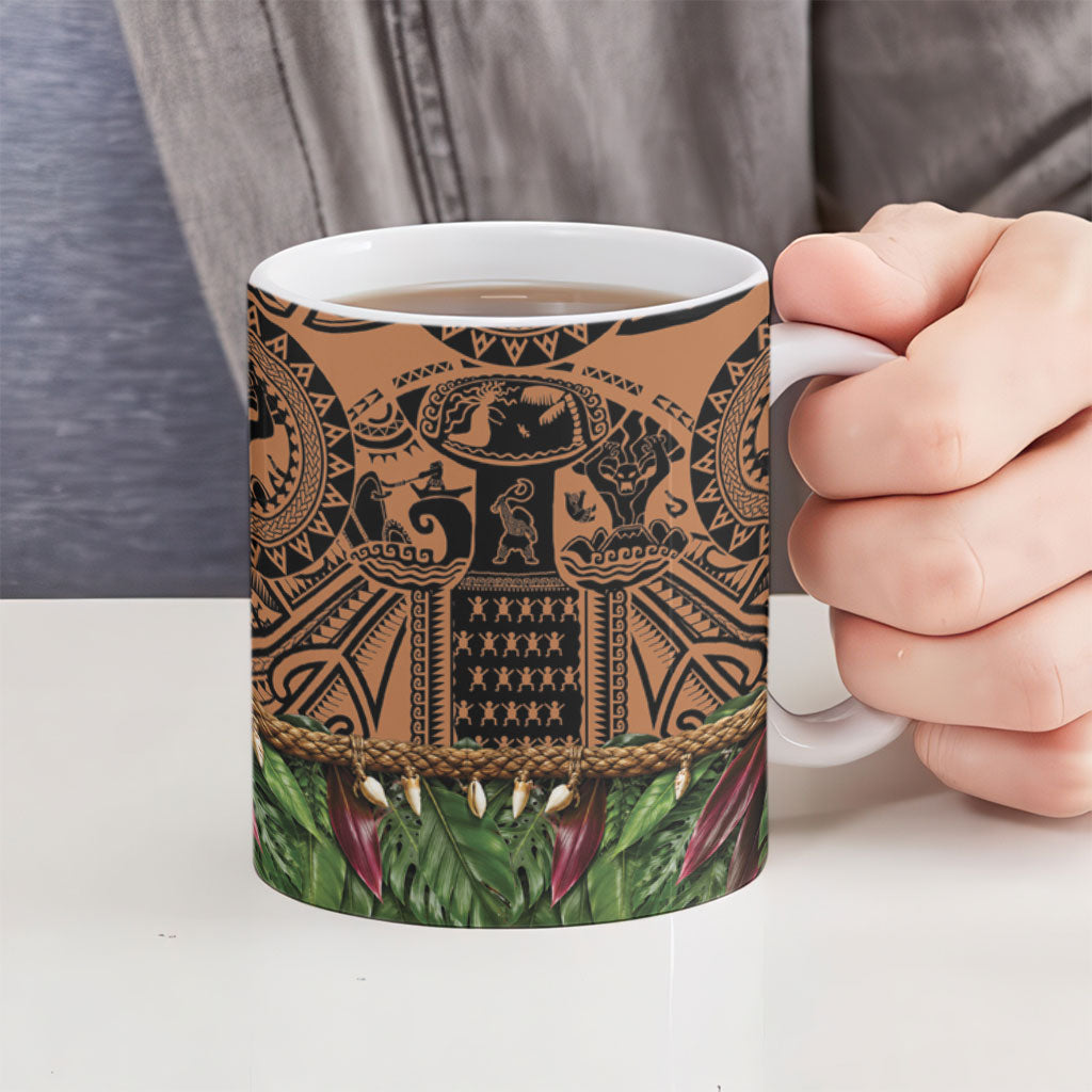 Polynesia Maui Tattoo Inspired Ceramic Mug Tropical Leaf Skirt Costume