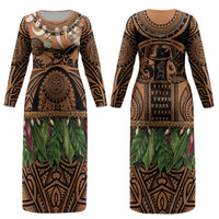 Polynesia Maui Tattoo Inspired Couples Matching Long Sleeve Bodycon Dress and Long Sleeve Button Shirt Tropical Leaf Skirt Costume